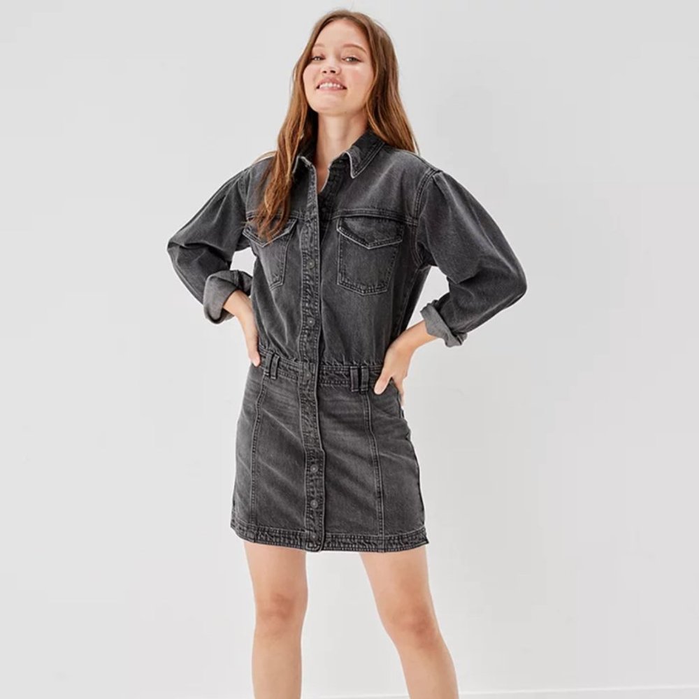 NWOT American Eagle Denim Long Sleeve Dress in Black